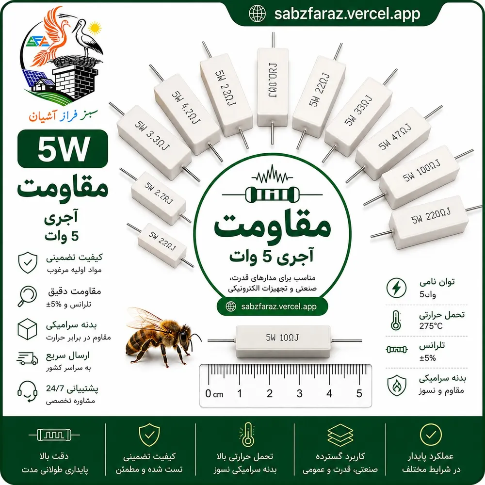 مقاومت آجری 2.2 کیلو اهم 5 وات